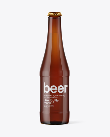Glass Amber Bottle with Lager Beer Mockup