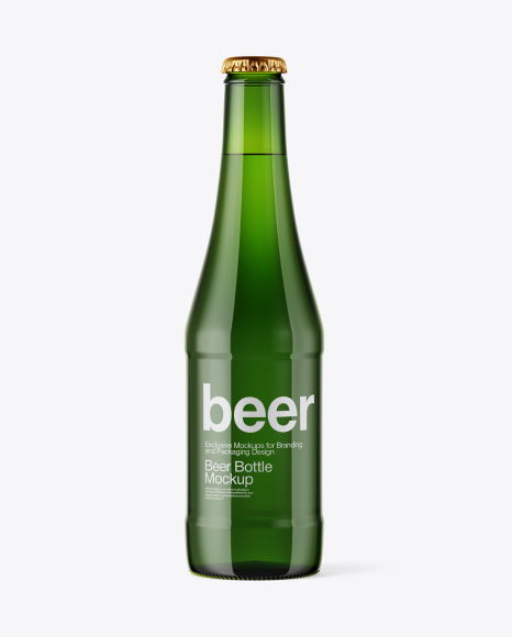 Glass Green Bottle with Lager Beer Mockup