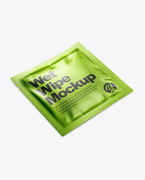 Metallic Wet Wipe Pack Mockup - Half Side View (High Angle Shot)