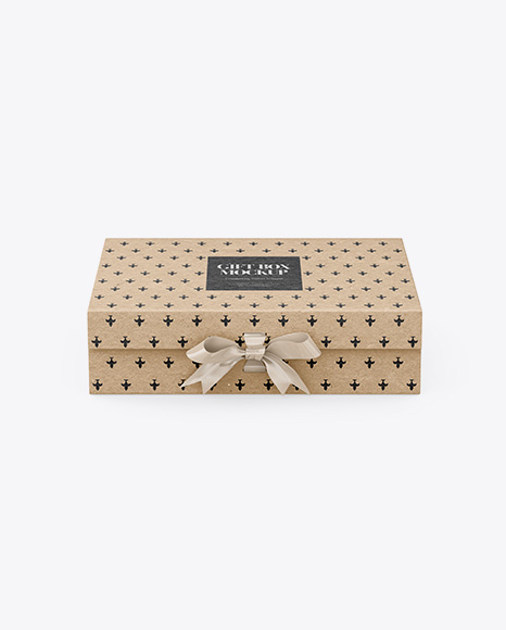 Kraft Gift Box With Bow Mockup - Front View (High-Angle Shot)