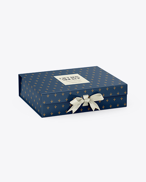 Matte Gift Box With Bow Mockup - Half Side View (High-Angle Shot)
