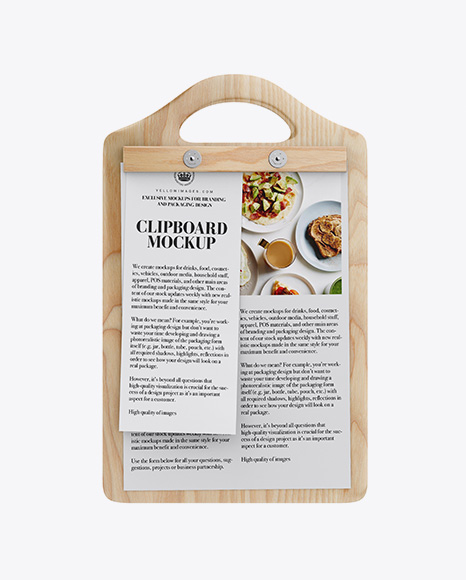 Wooden Clipboard With Papers Mockup - Front View