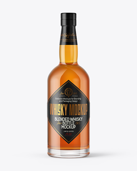 750ml Whiskey Bottle with Wooden Cap Mockup