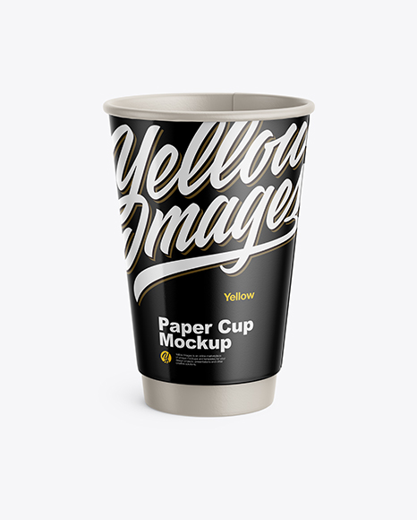 Glossy Paper Coffee Cup Mockup - Front View (High-Angle Shot)