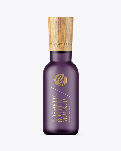 Frosted Glass Bottle W/ Wooden Cap Mockup