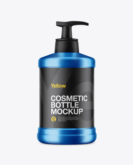 Metallic Cosmetic Bottle with Pump Mockup