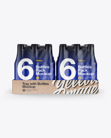 Kraft Tray with 6 Bottles Packs Mockup - Front View