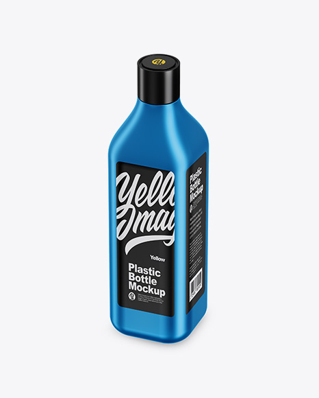 Metallic Square Bottle Mockup - Half Side View