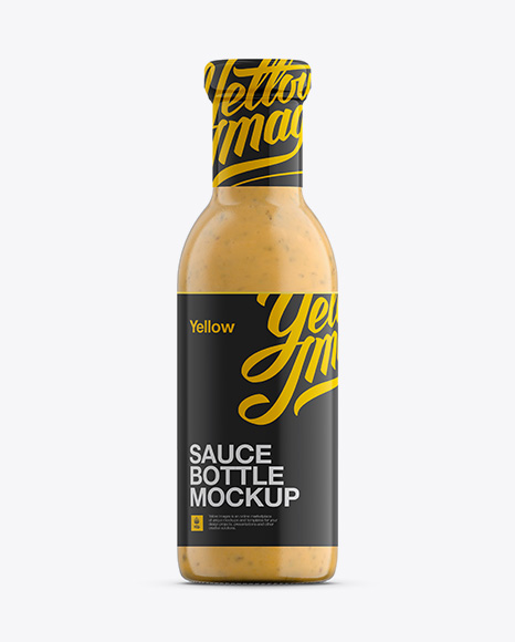 Mustard Glass Bottle W/ Shrink Band Mockup