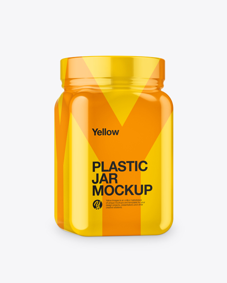 Plastic Jar in Glossy Shrink Sleeve Mockup - Half Side View