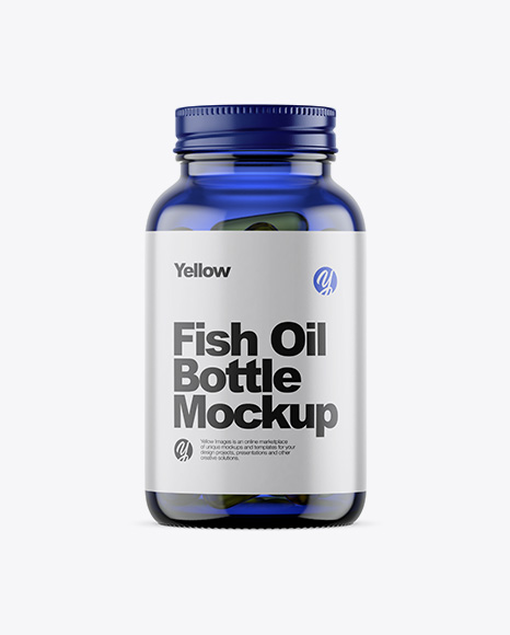 Blue Glass Fish Oil Bottle Mockup