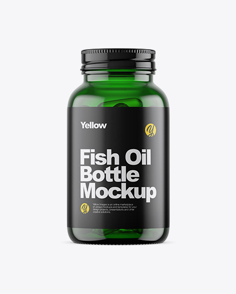 Green Glass Fish Oil Bottle Mockup