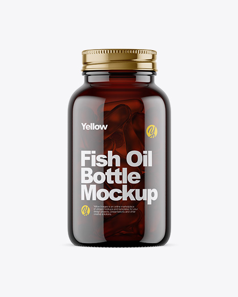 Dark Amber Glass Fish Oil Bottle Mockup