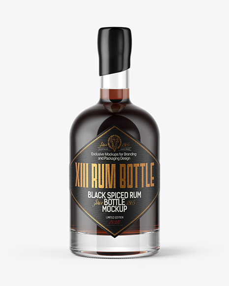 Black Rum Bottle with Wooden Cap Mockup