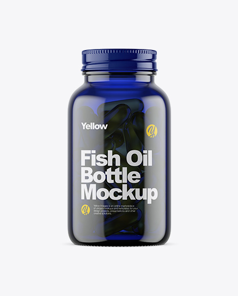 Dark Blue Glass Fish Oil Bottle Mockup