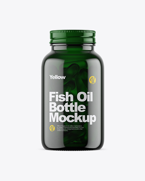 Dark Green Glass Fish Oil Bottle Mockup