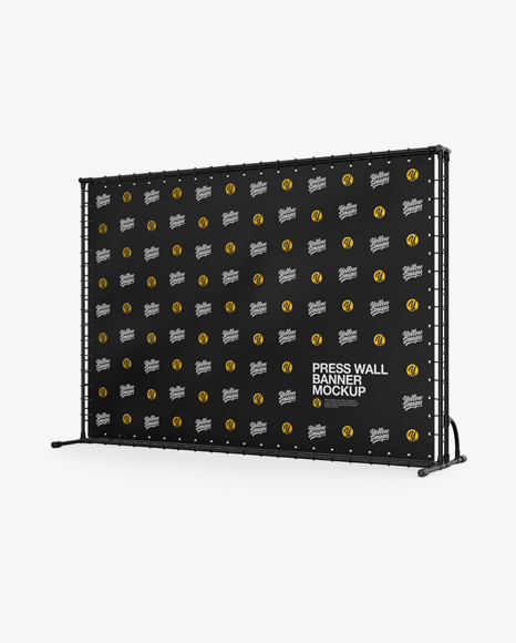Press Wall Banner with Glossy Frame Mockup - Halfside View