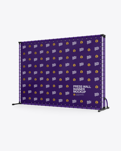 Press Wall Banner with Matte Frame Mockup - Halfside View