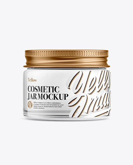 Clear Glass Cosmetic Jar with Metallic Cap Mockup - Front View