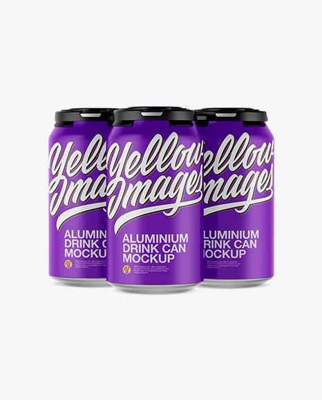 Pack of 3 Matte Cans with Plastic Holder Mockup - Front View