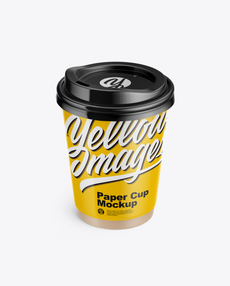 Glossy Paper Coffee Cup Mockup - Front View (High-Angle Shot)