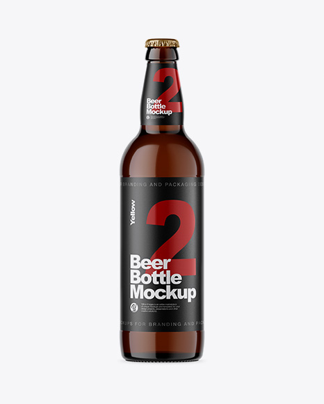 Amber Glass Bottle With Lager Beer Mockup