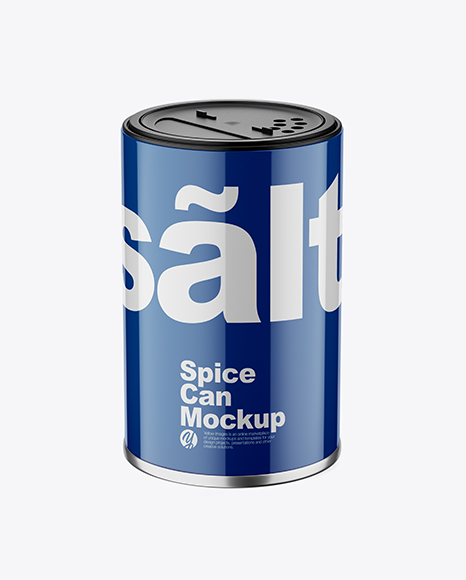 Glossy Spice Can Mockup - Front View (High Angle Shot)