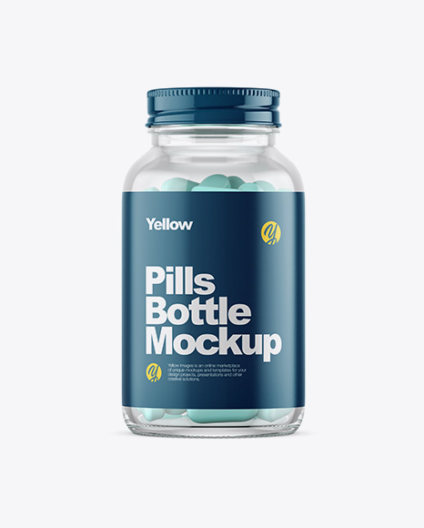Clear Glass Bottle With Pills Mockup
