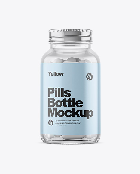 Clear Glass Bottle With White Pills Mockup
