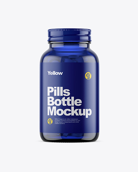 Blue Glass Bottle With Pills Mockup