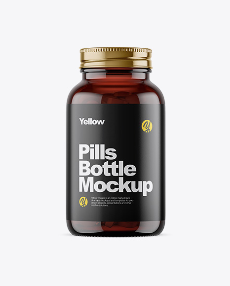 Amber Glass Bottle With Pills Mockup