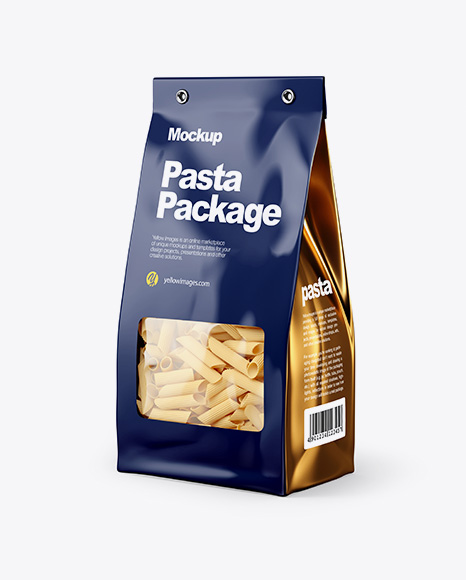 Paper Bag with Pennette Rigate Pasta Mockup - Half Side View