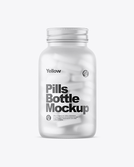 Frosted Glass Bottle With White Pills Mockup