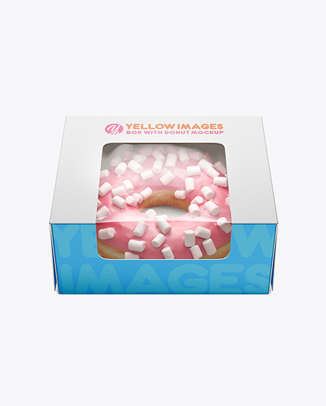 Box W/ Donut Mockup - Front View (High Angle Shot)