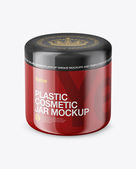 Glossy Plastic Cosmetic Jar Mockup Front View (High Angle Shot)