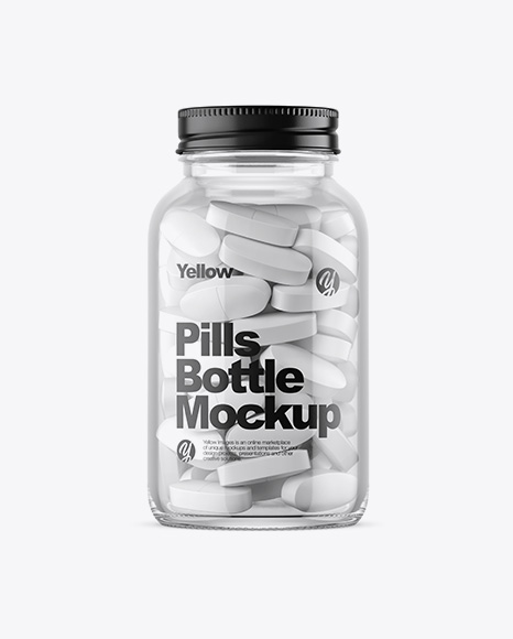 Clear Glass Bottle With White Pills Mockup