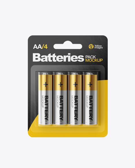 4 Pack Metallic Battery AA Mockup