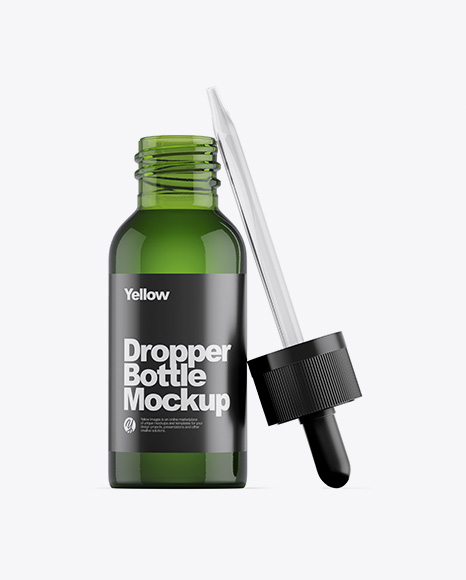 Opened Green Glass Dropper Bottle Mockup