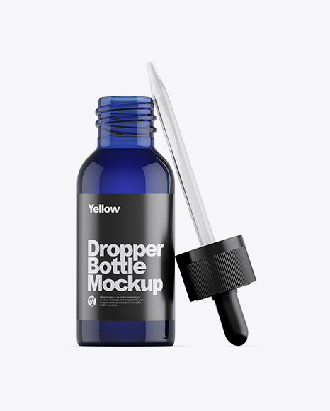 Opened Blue Glass Dropper Bottle Mockup