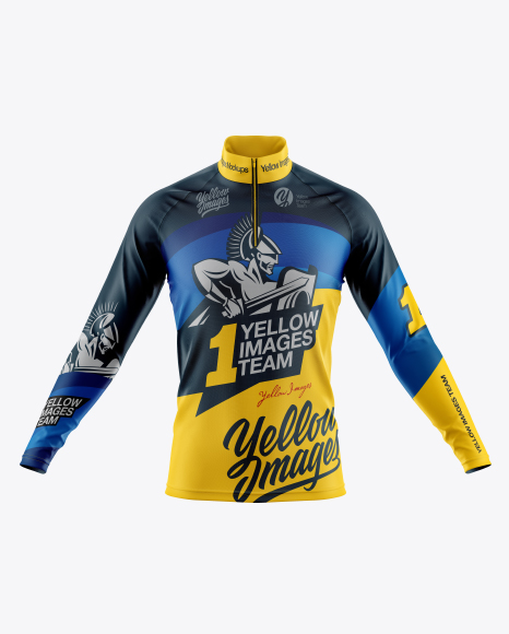 Men's Cycling Jersey With Long Sleeve Mockup - Front View