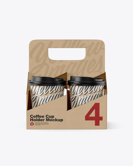 Kraft Coffee Cup Holder W/ Kraft Cups Mockup - Front View