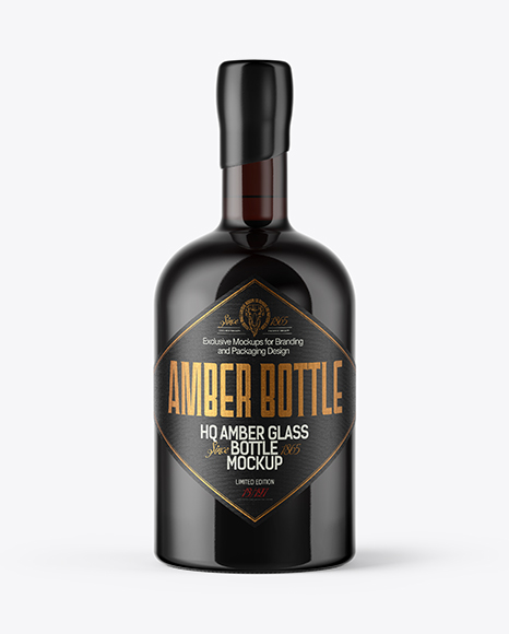 Dark Amber Glass Bottle with Wooden Cap & Wax Mockup