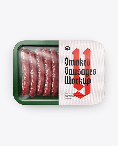 Plastic Tray With Smoked Sausages Mockup - Top View