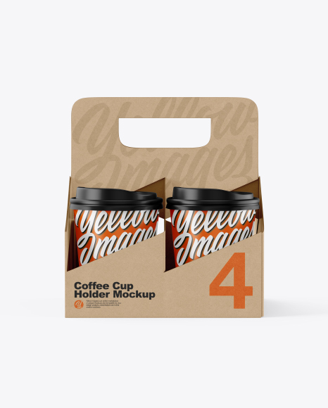 Kraft Coffee Cup Holder W/ Matte Cups Mockup - Front View