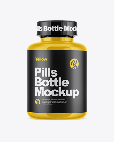 Glossy Pills Bottle With Shrink Sleeve Mockup