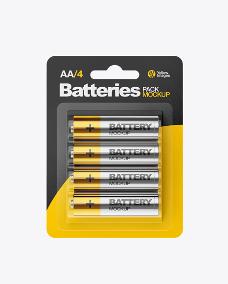 4 Pack Metallic Battery AA Mockup