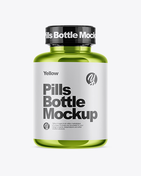 Metallic Pills Bottle With Shrink Sleeve Mockup