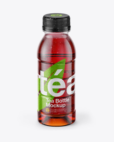 10oz Tea Bottle in Shrink Sleeve with Condensation Mockup - Front View (High-Angle Shot)