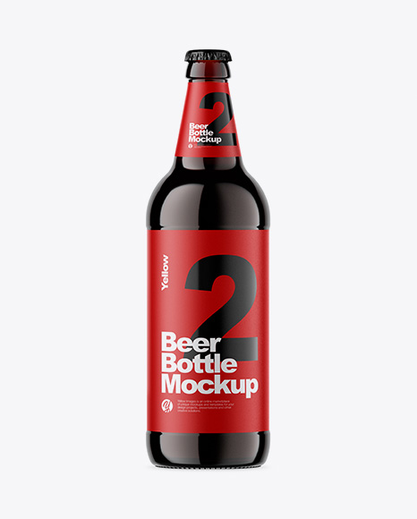 Amber Glass Bottle With Dark Beer Mockup