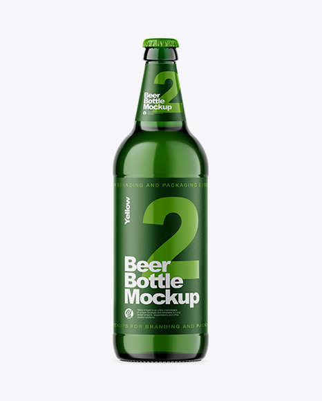 Green Glass Bottle With Lager Beer Mockup